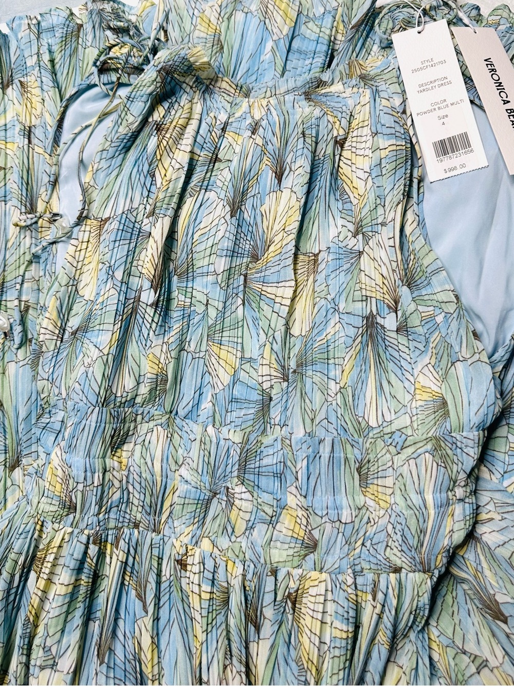 VERONICA BEARD $1k Yardley Pleated Maxi Floral Gown Dress New Powder Blue - Picture 8 of 12